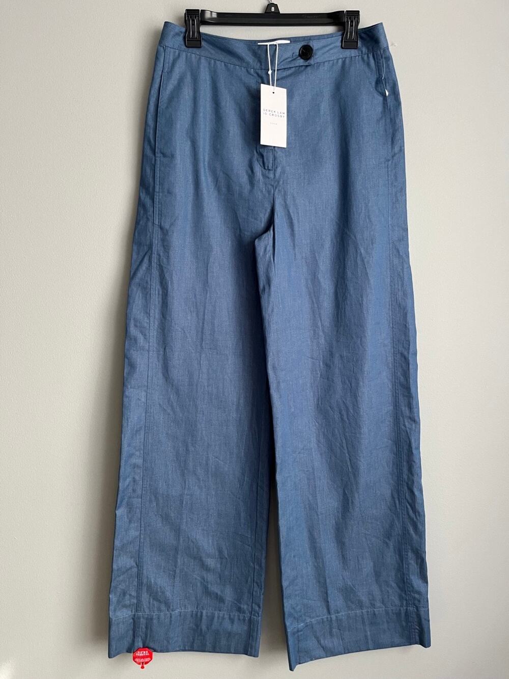 Derek Lam 10 Crosby NWT Wide Leg Chambray Pants 8 Medium Blue Cotton $325
